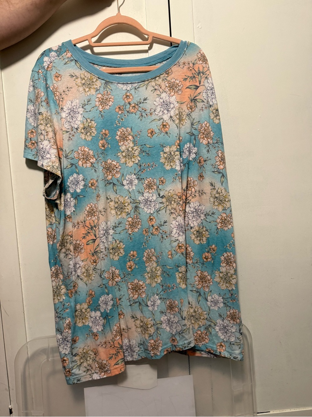 torrid Blue Peach Floral Tie-Dye Short Sleeve Tee